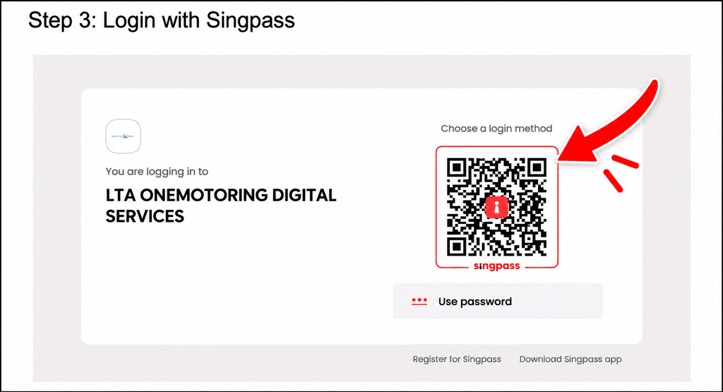 One Motoring Singpass Login QR Code Page | Axpart International 